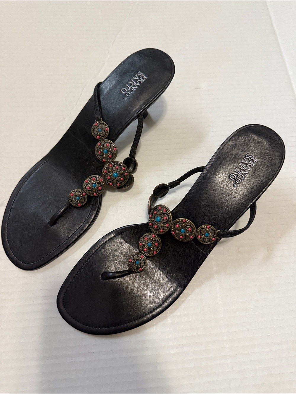 Franco Sarto - Flip Flop Kitten Heel Sandal - Size 9.5 - Black And Beaded